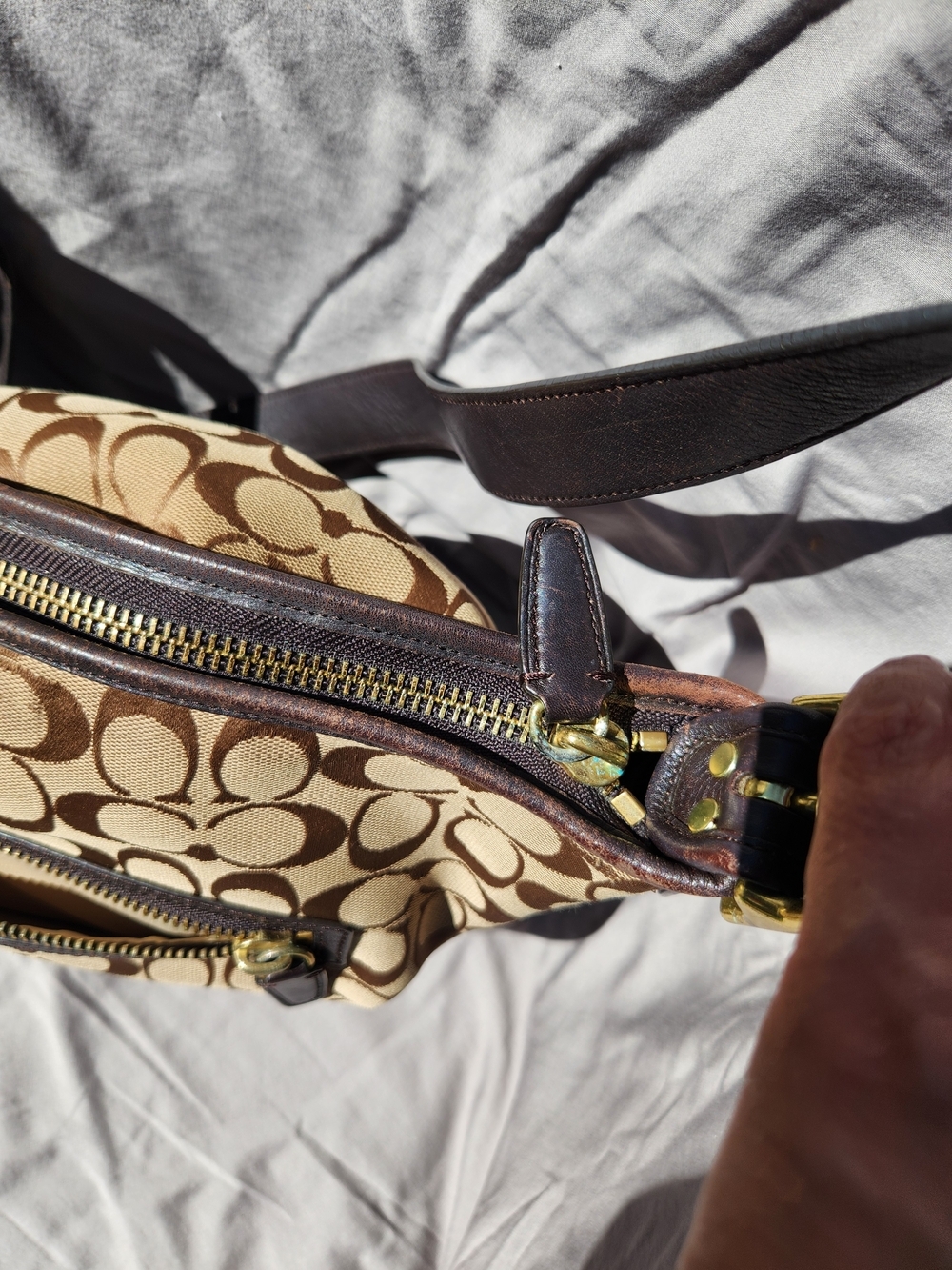 Coach Signature Jacquard and Leather Shoulder Bag in Brown - Picture 10 of 15